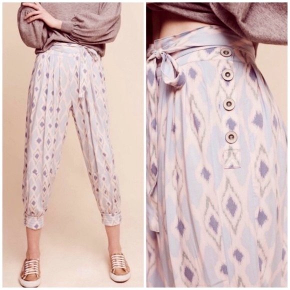 Anthropologie Hei Hei Pastel Ikat Print Harem Crop Jogger Pants Size 6 EUC - Picture 1 of 16
